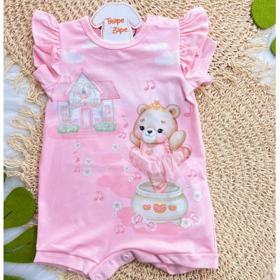 Macaquinho Curto Ursinha Bailarina com Casinha - Rosa